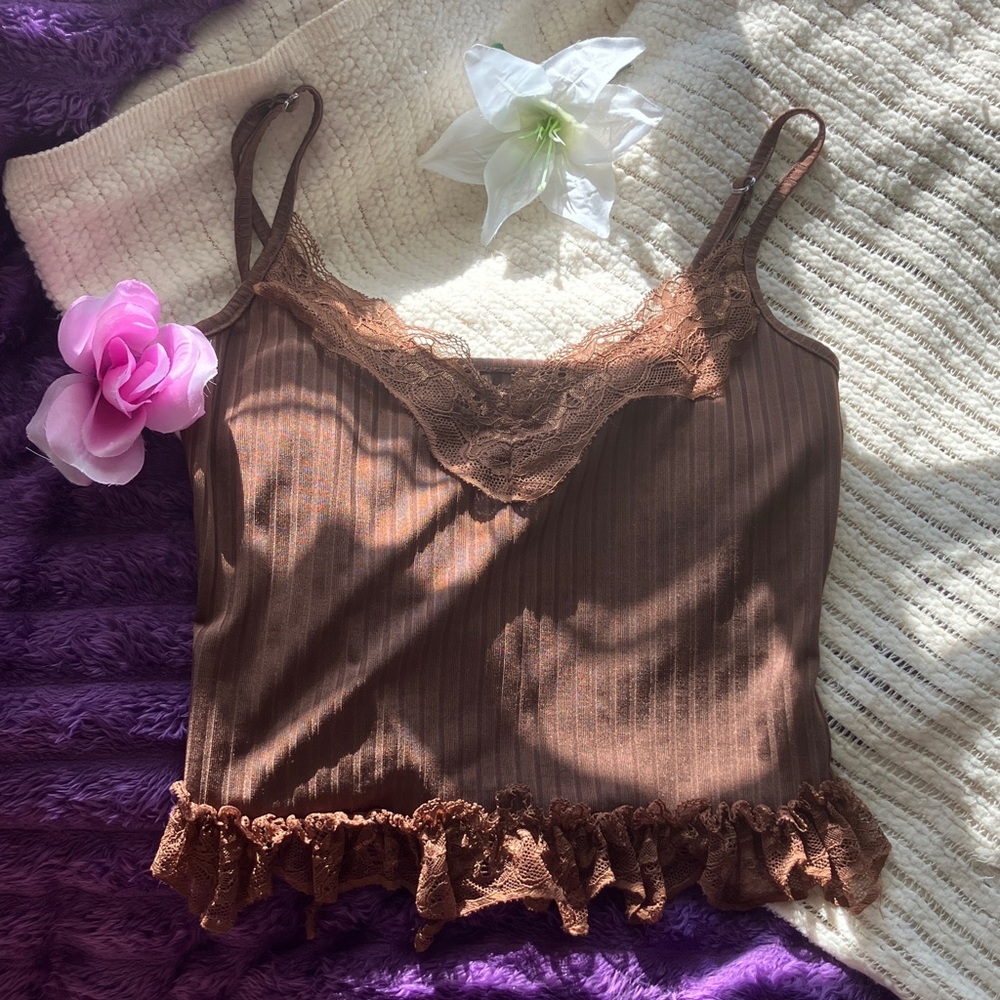 Y2K Chocolate Lace Detail Top